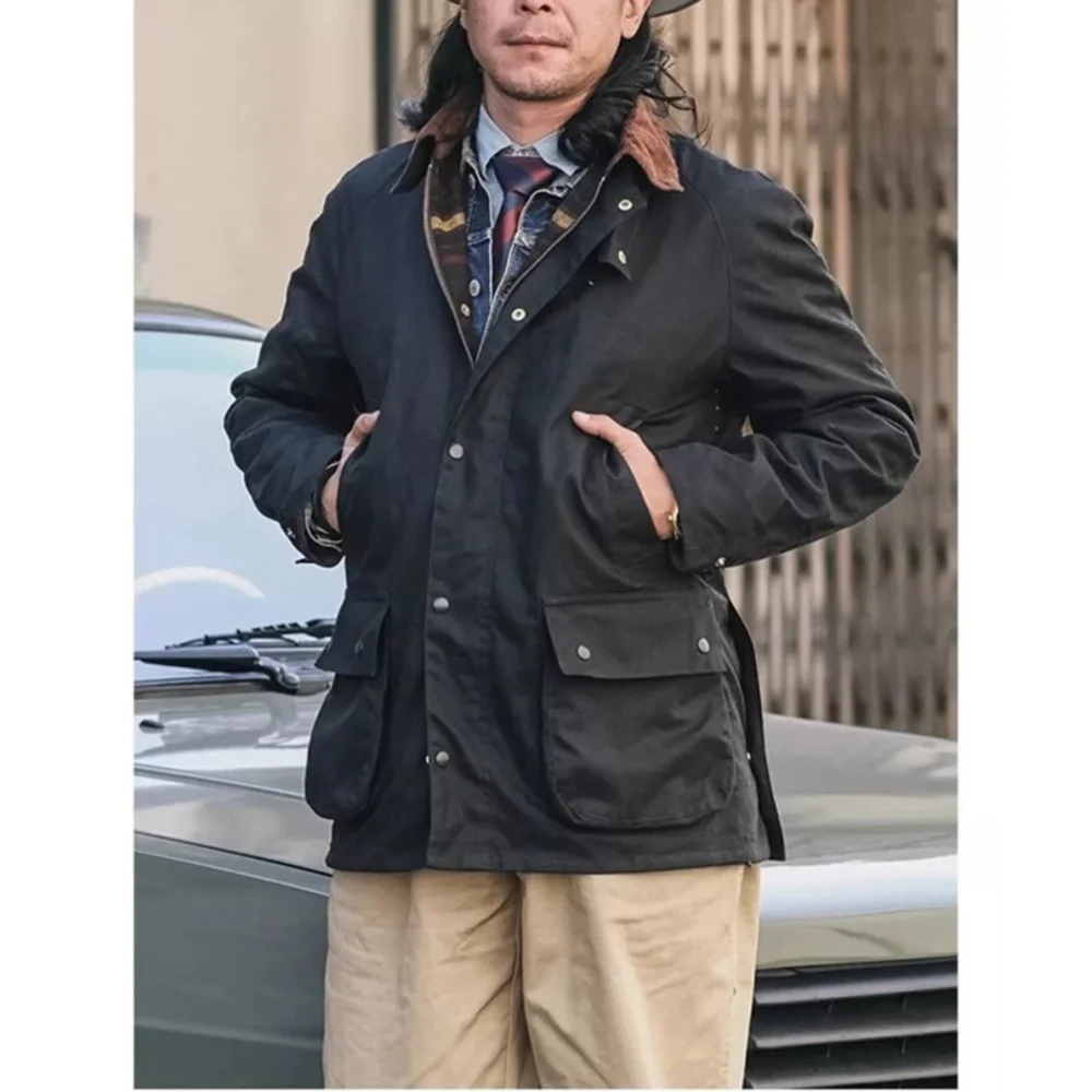 Non Stock Light Waxed Country Jacket Heritage Style Mens 4-Pocket Outerwear Coat
